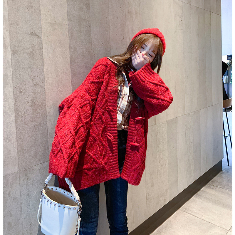 Loose Knit Sweater Cardigan Pure Color Jacket Women