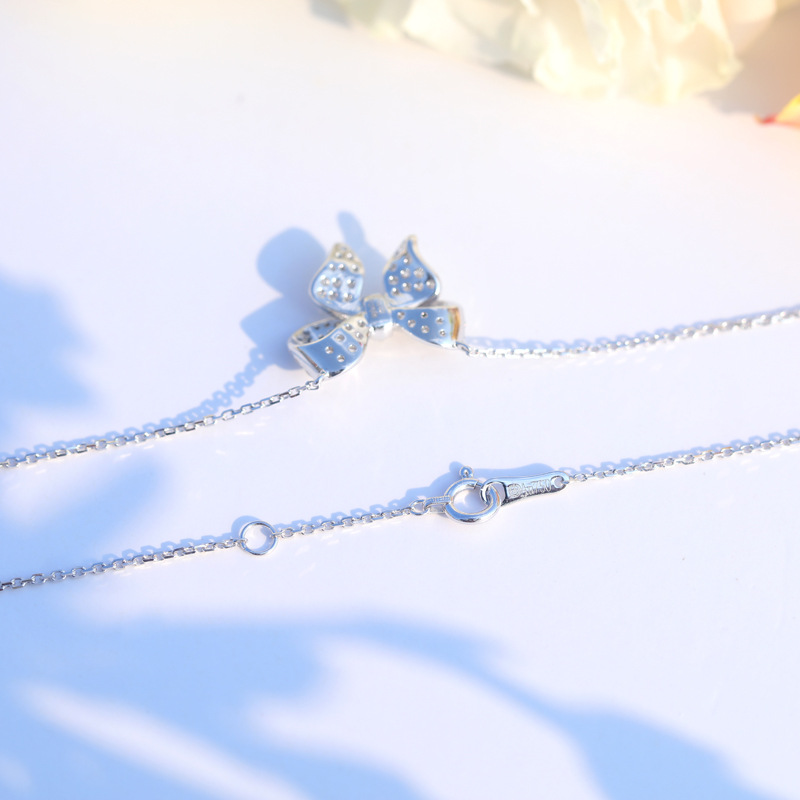 Bow Necklace Clavicle Chain Platinum Plated Full Diamond Pendant
