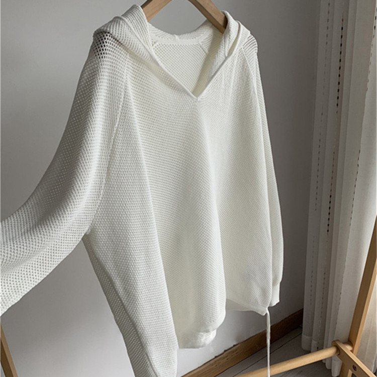 Hollow Hooded Sweater-style Sweater Blouse