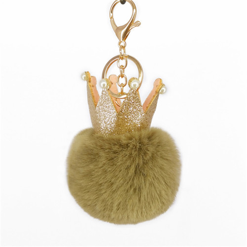 Fur Ball Keychain Pendant Artificial Leather Fur Bags Khaki - Shop at LoveMi