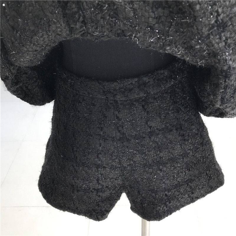 Waist Puff Sleeve Woolen Suit Shorts Two-Piece Women