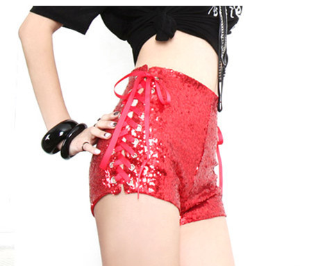 High Waist Sexy Strappy Cutout Sequin Shorts Red - Shop at LoveMi