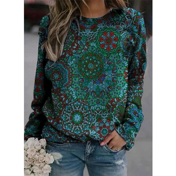 Turtleneck Printed Round Neck Long Sleeve Sweater