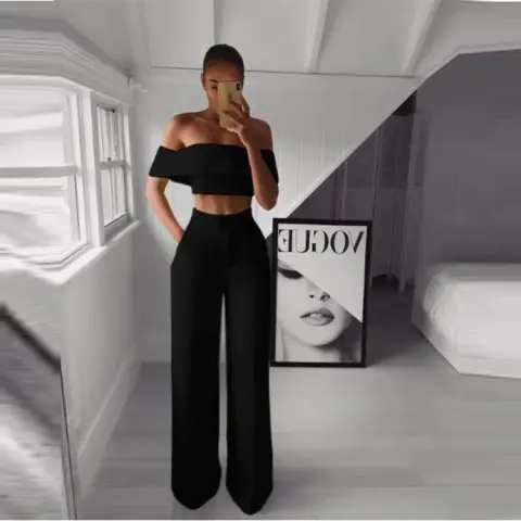 Women Strapless and Wide Leg Pants Sexy Two Piece