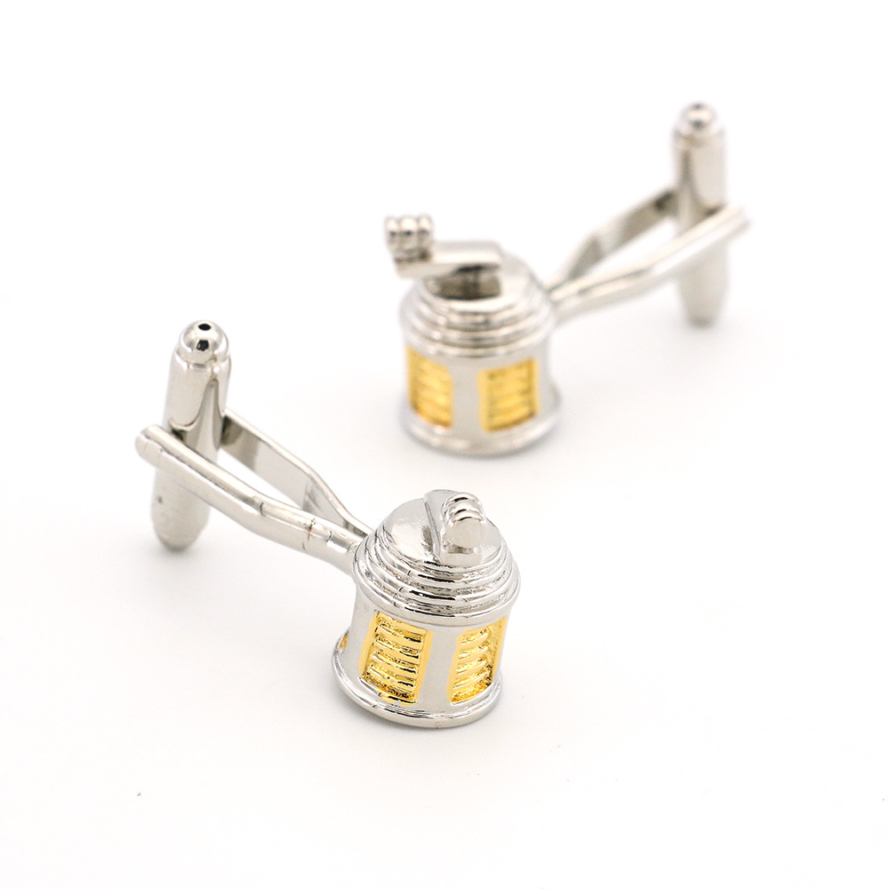 Title 1, Yellow Hand-Cranked Fishing Rod Tool Cufflinks