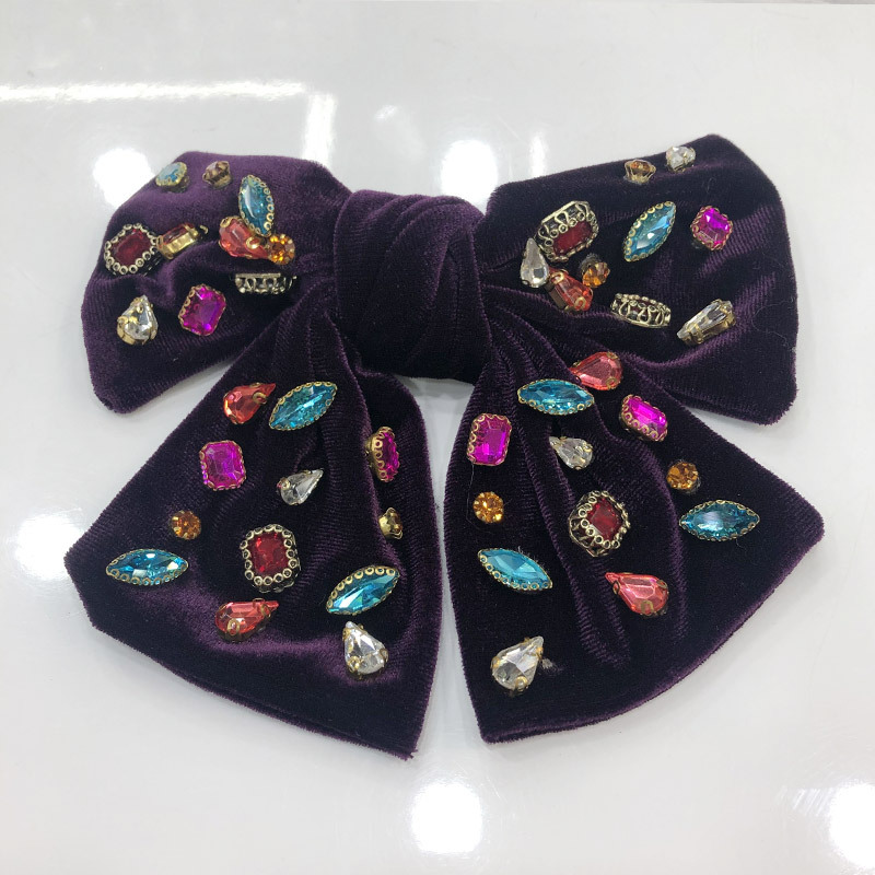 Title 1, Big Bow Full Rhinestone Denim Retro Spring Clip