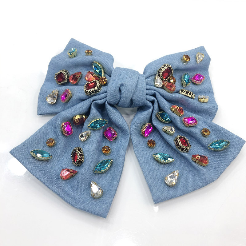 Title 2, Big Bow Full Rhinestone Denim Retro Spring Clip