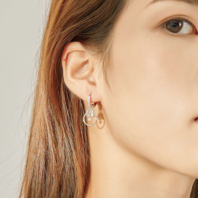 Sterling Silver Women's Smart Butterfly Inlaid Zircon Silver Earrings