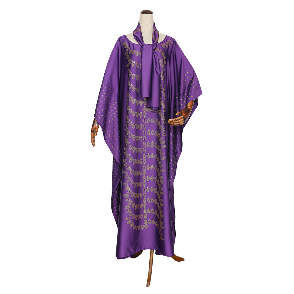 Round Neck Loose Bat Sleeve Robe Dress With Turban