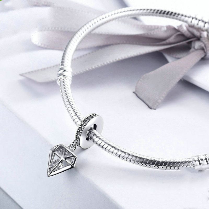 S925 Silver Accessories Diamond Shaped Diy Beaded Loose Beads Pendant Accessories