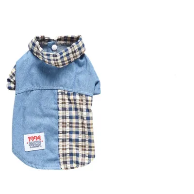 Summer Plaid Stitching Shirt Bichon Poodle Two Legged Pet Clothes Blue - Shop at LoveMi