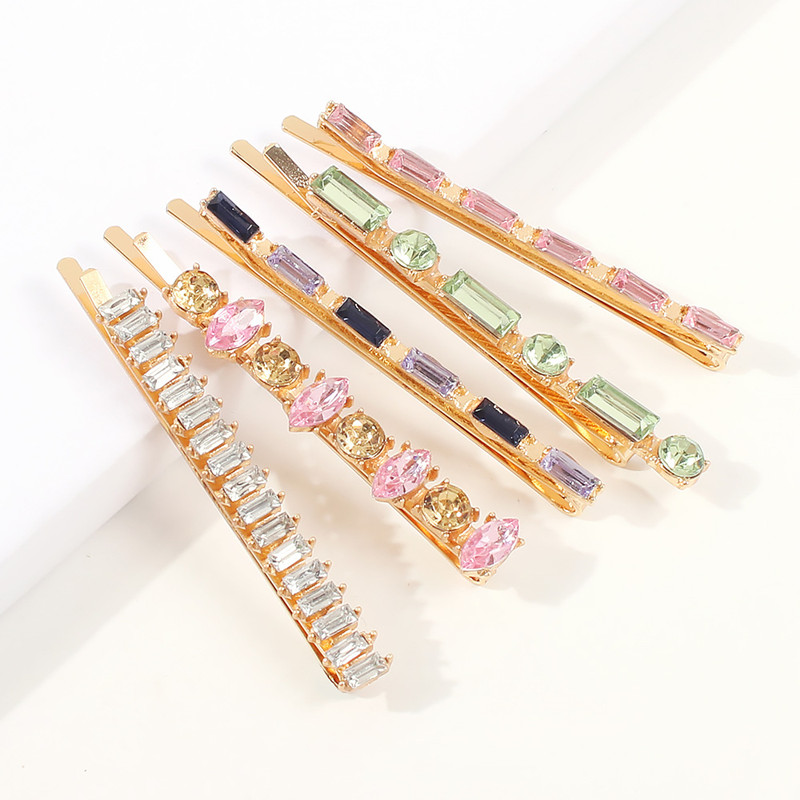 European and American Style Hair Clip Set With Colored Diamonds