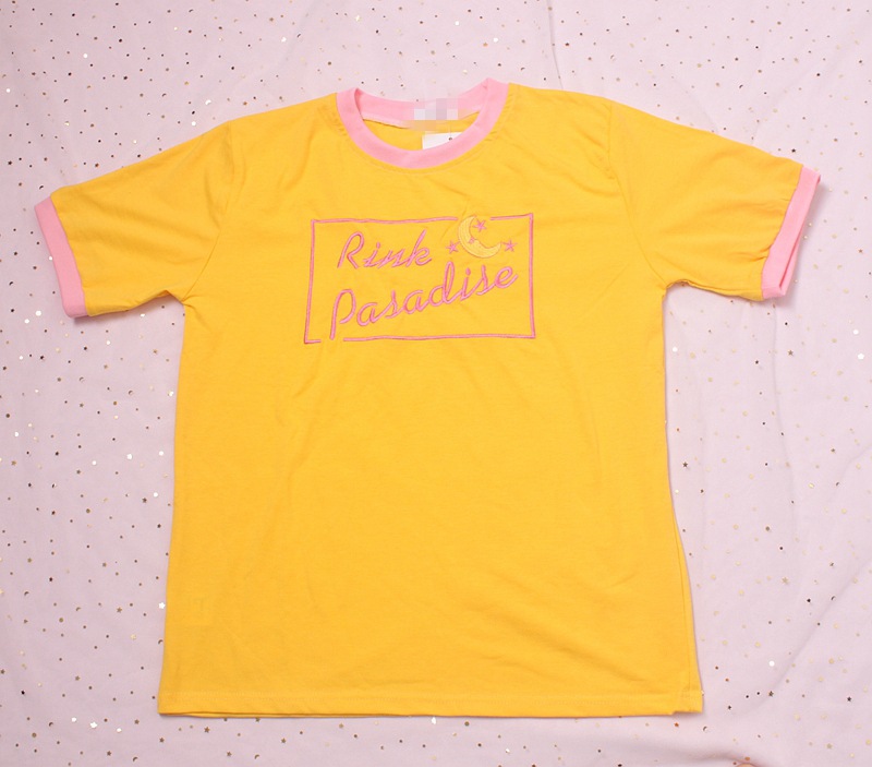 Letter Embroidery Sweet Color Matching Short-Sleeved T-Shirt