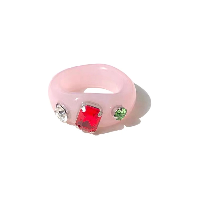 Design Candy Color Acrylic Ring With Diamonds Resin Ring