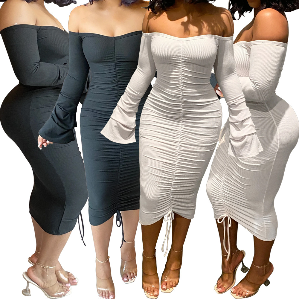 Sexy Women's Pleated Folded Flared Sleeve Dress