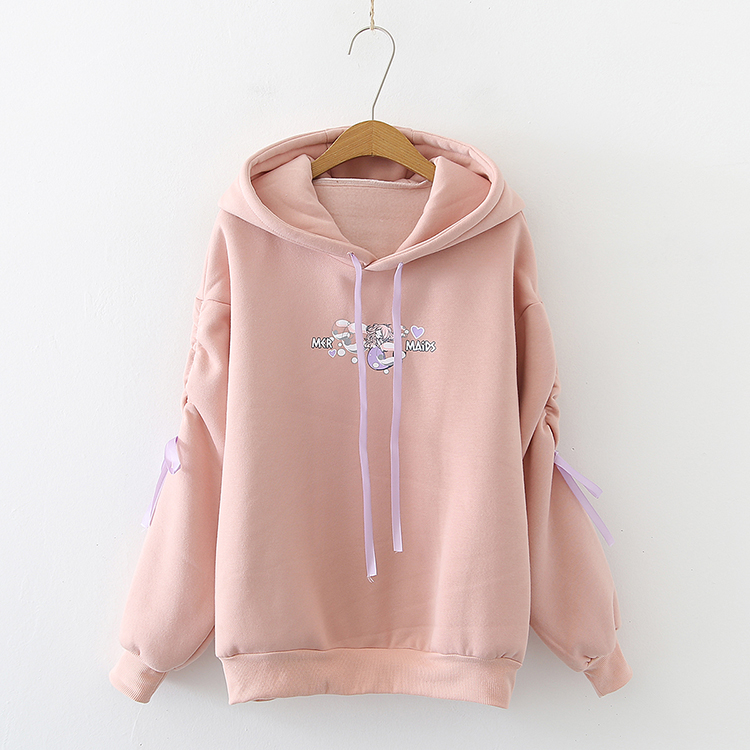 College Style Girl Sweet Lace And Fleece Hoodie
