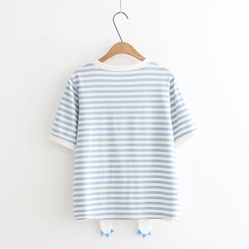 Student Shirt Blue Striped Short-Sleeved T-Shirt Girl Loose Summer Dress