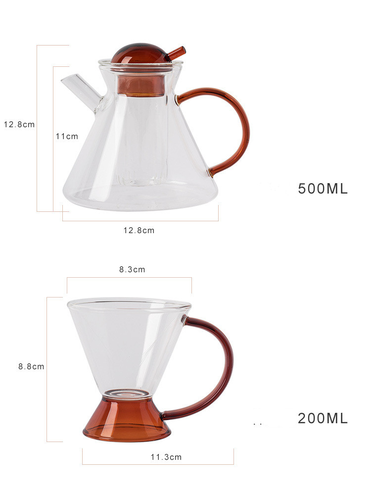 طقم شاي زجاجي مقاوم للحرارة بتصميم إبداعي - إبريق وفنجان