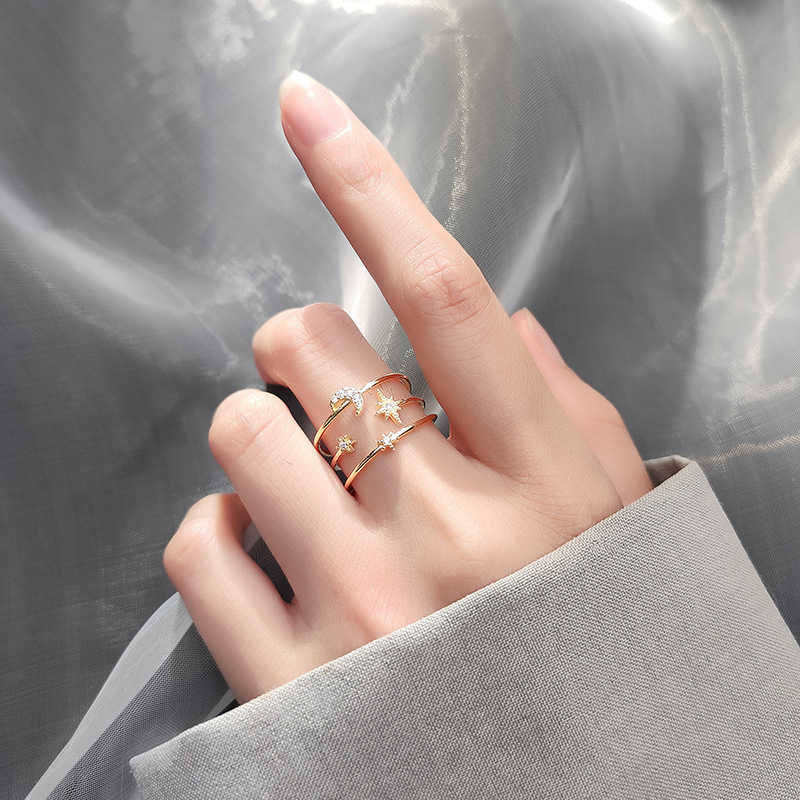 Silver Temperament Forest Star Moon Ring Women Fashion