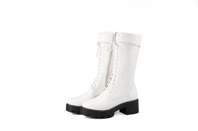 Vintage Cross Lace Roman Boots Mid tube Martin Boots White - Shop at LoveMi