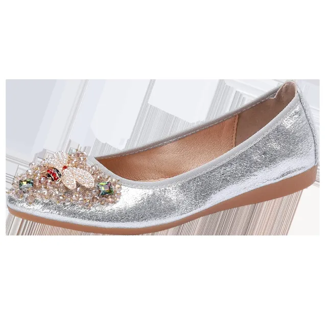 Rhinestone Single Shoes Women Korean Student Casual Shoes Silver - Shop at LoveMi