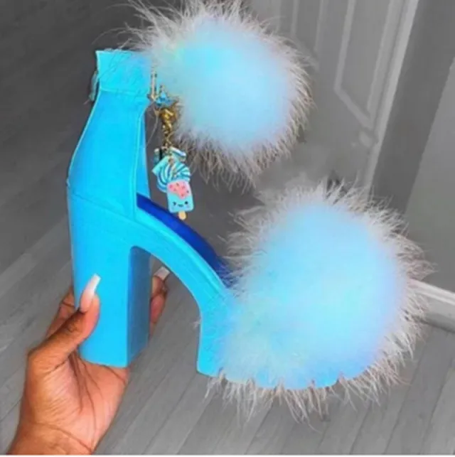 European and American Thick Heel Sandals Blue - Shop at LoveMi