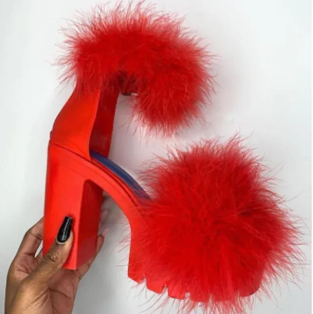 European and American Thick Heel Sandals Red - Shop at LoveMi