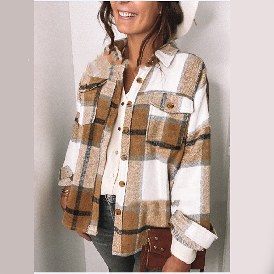 Women's Lapel Loose Plaid European And American Jacket