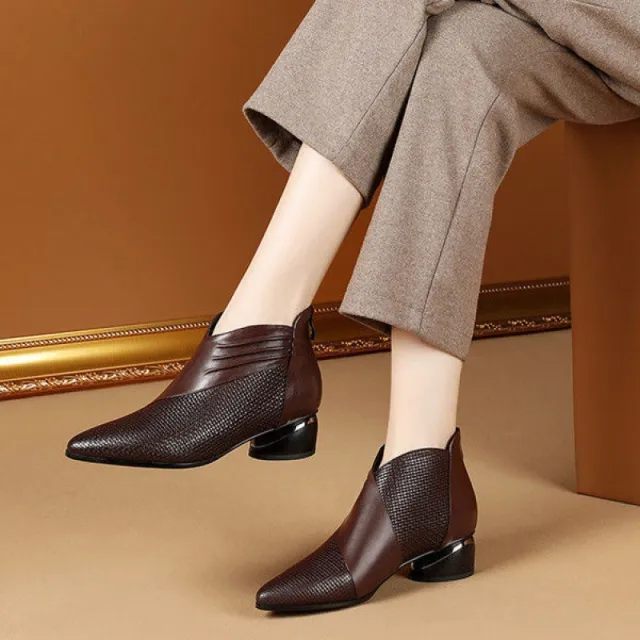 Zip Ankle Boots Plus Size Thick Heel Women's Boots Cotton Boots and Ankle Boots Brown - Shop at LoveMi