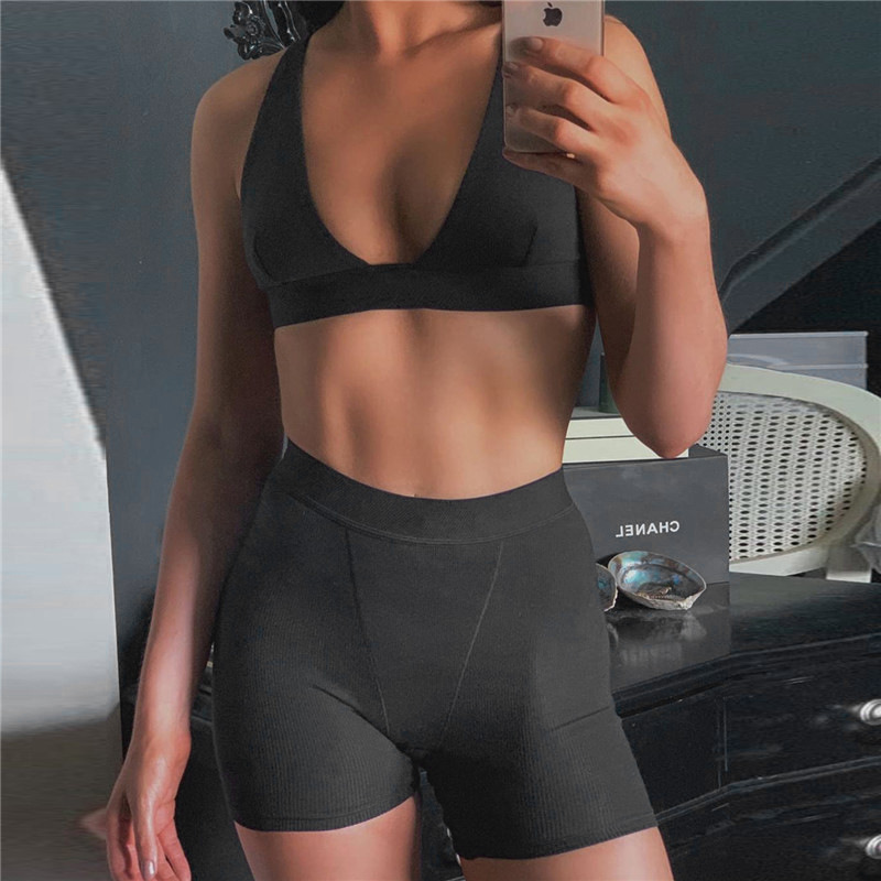 V-neck Vest Five-point Pants Sports Yoga Suit Two-piece Suit