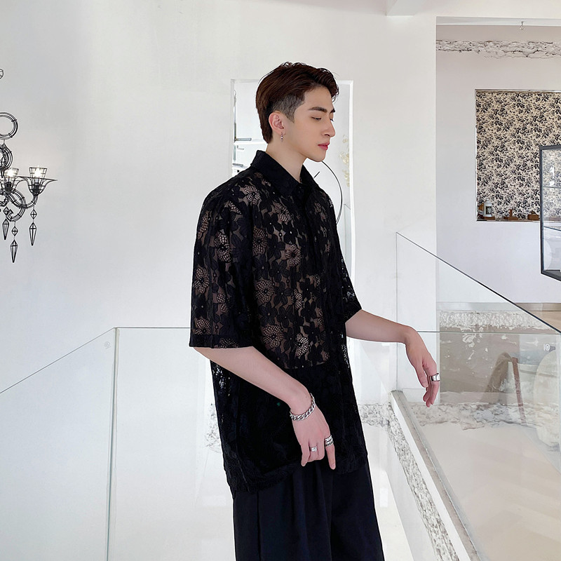 Men's Fashion Sexy Loose Lace Shirt Top