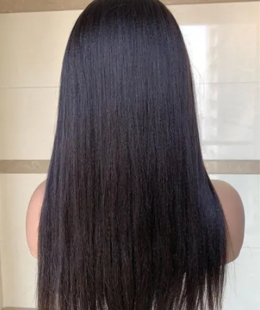 Wig Mid Point Black Long Straight Hair High Temperature Silk Fluffy Wig Black - Shop at LoveMi