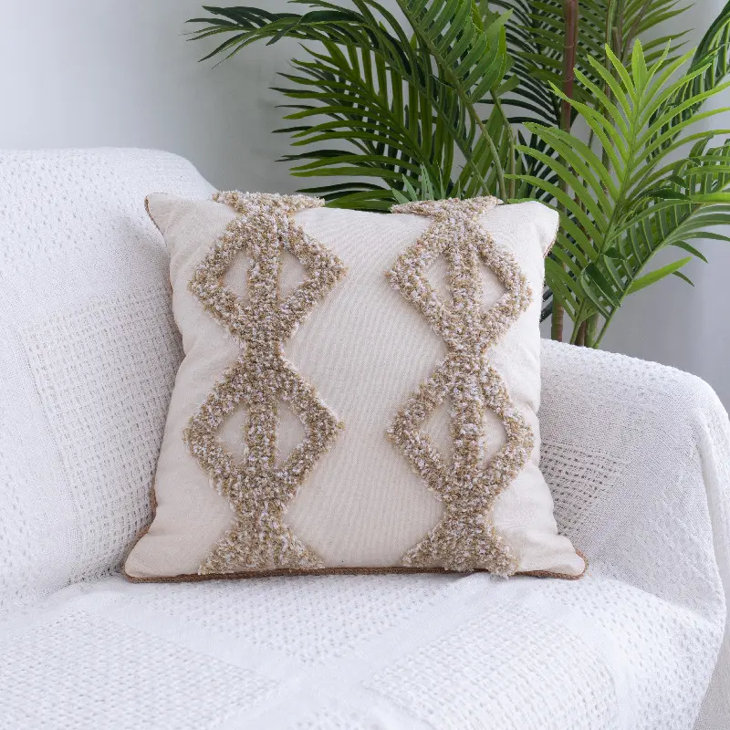 Tufted Throw Pillow Moroccan Fringed Waist Case