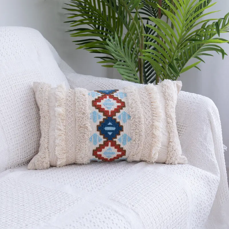 Tufted Throw Pillow Moroccan Fringed Waist Case
