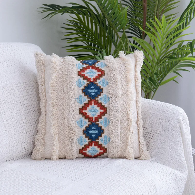 Tufted Throw Pillow Moroccan Fringed Waist Pillow Case – image 5