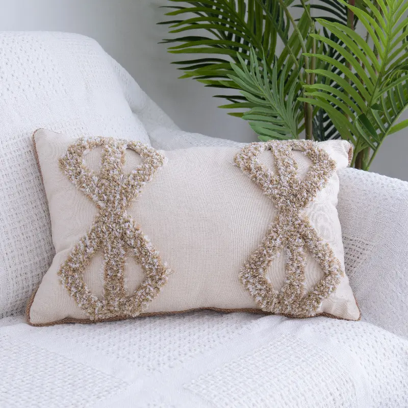 Tufted Throw Pillow Moroccan Fringed Waist Case