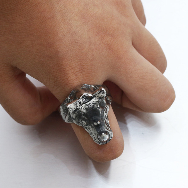 Men's Rhino Head Alloy Band Bracelet with Ring