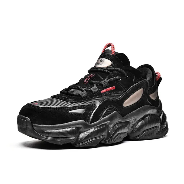 Sports Shoes Korean Style Trend Thick Soled Old Shoes Lace Up Casual Men's Shoes Black - Shop at LoveMi