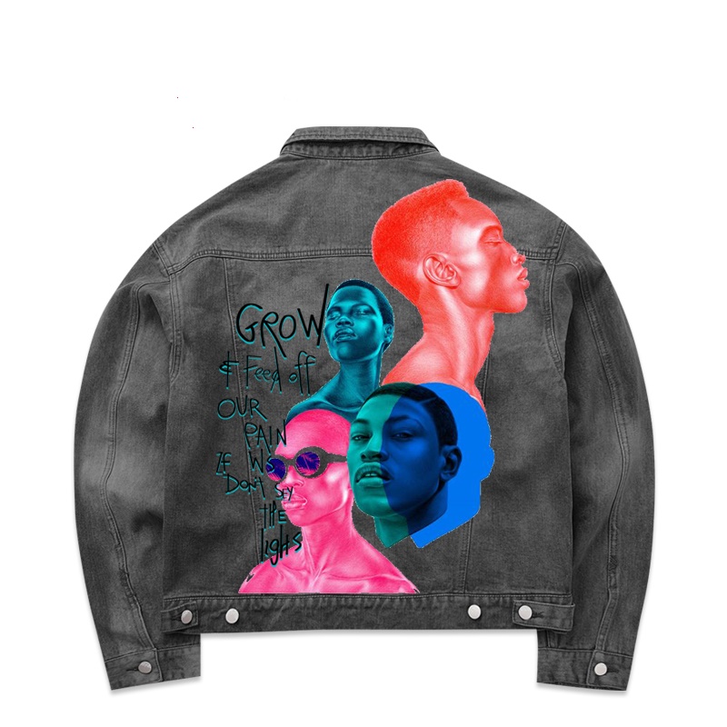 European and American Fashion Brand Vapor Wave Avatar Graffiti Print Denim Jacket Plus Size  