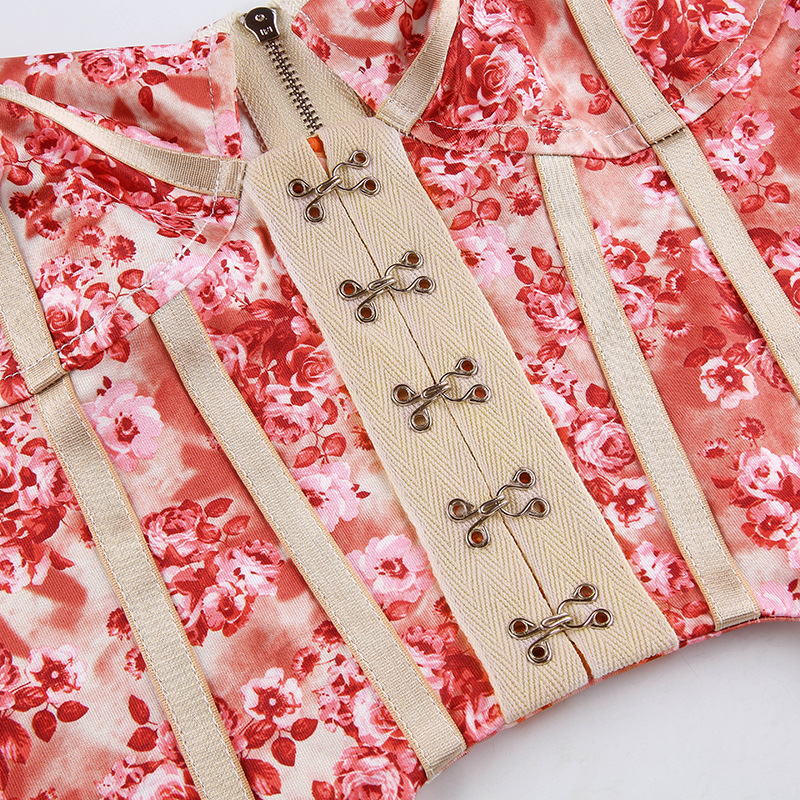 Retro Pattern Stitching Breasted Corset Waist Strap