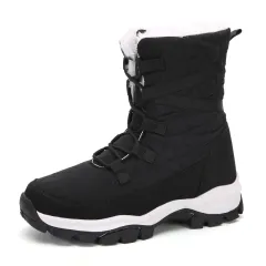 Thick Plush Plus Velvet Warm Women Snow Boots - Black - View 1