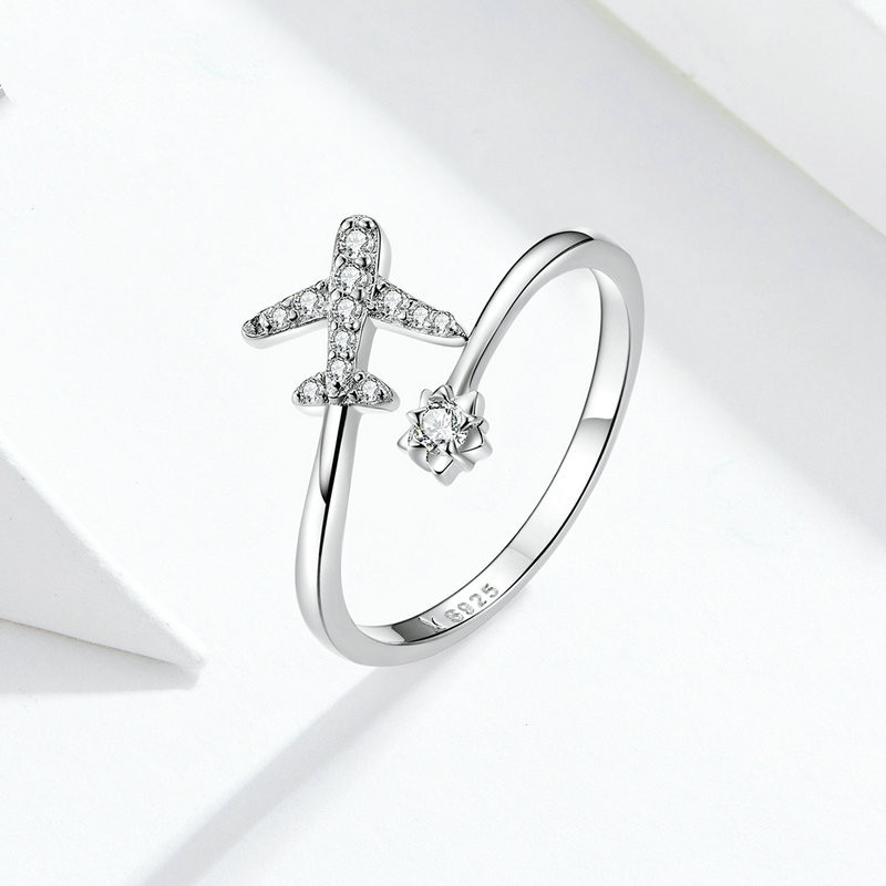 Aircraft Zircon Open Ring Platinum-Plated Ring
