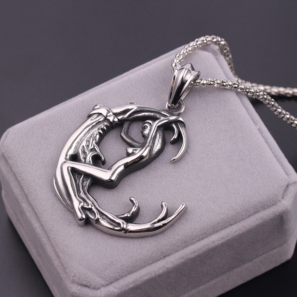 Men's Stainless Steel Moon Goddess Pendant Necklace
