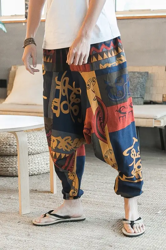 Cotton Linen Linen Color Big Crotch Suspender Men's Beach Pants