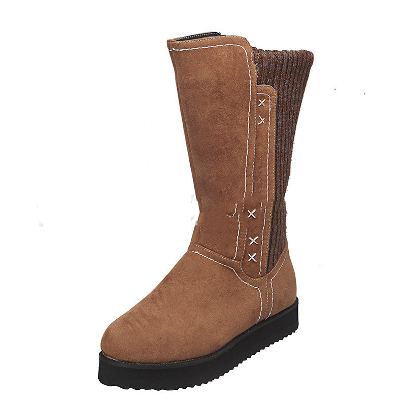 New Large Size Flat Snow Boots Woolen Mid-up Boots