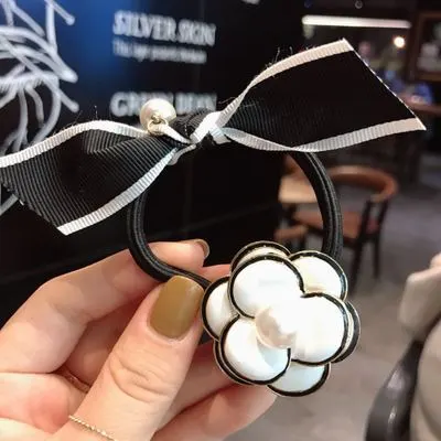 Mori Girl Metal Small Fragrant Wind Camellia Pearl Hair Rope White - Shop at LoveMi