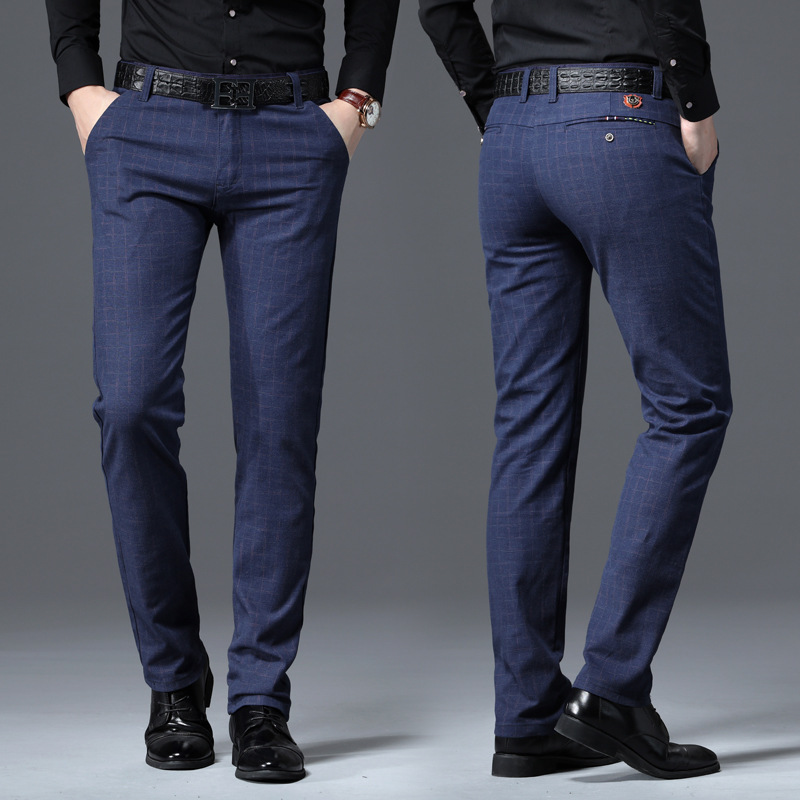 Title 2, Calças masculinas casuais slim-fit xadrez com s...