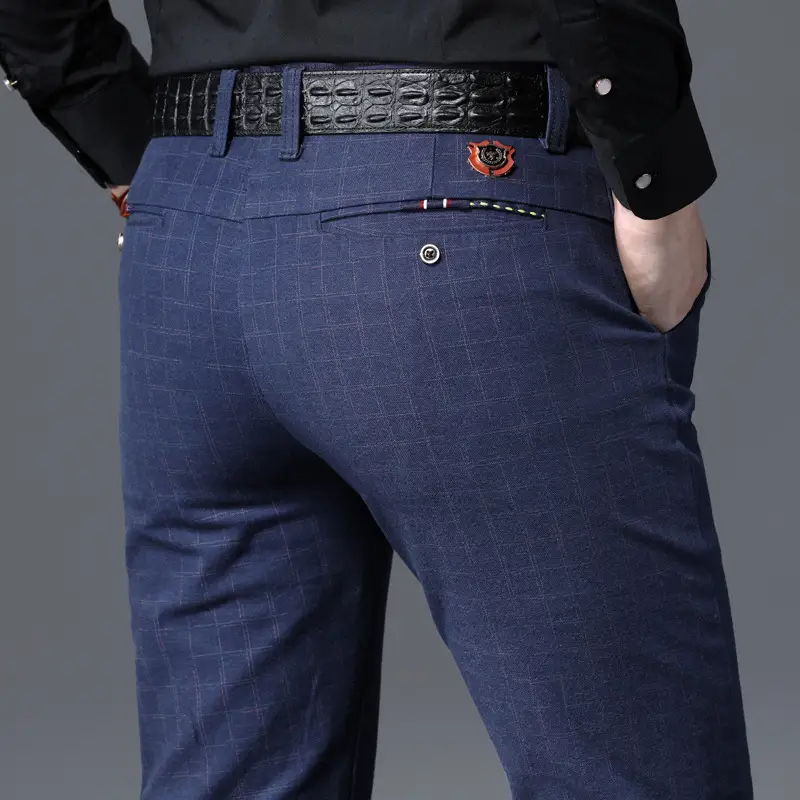 Men's Casual Slim-fit Small-foot Stretch Checked Trousers