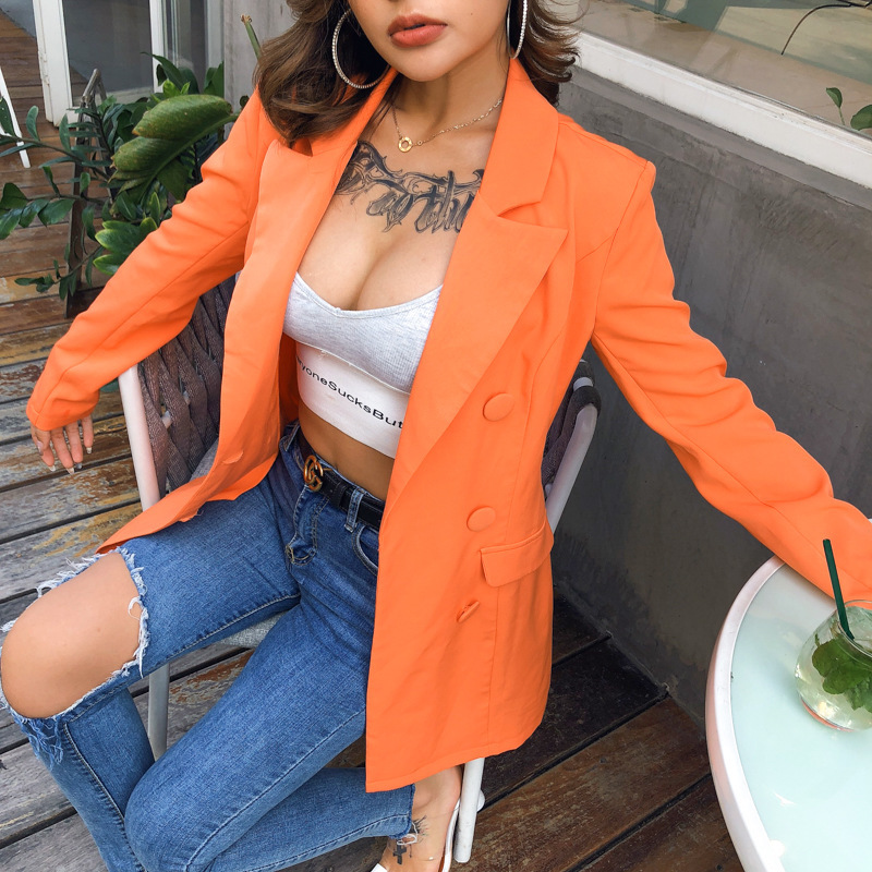New Solid Color Double-Breasted long-sleeved suit jacket women
