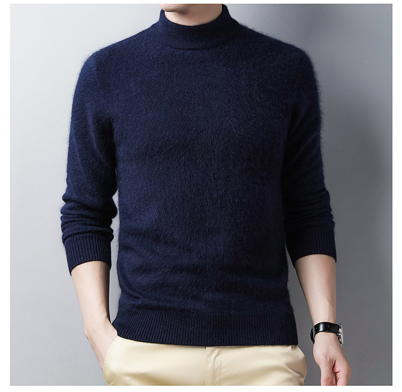 Pure Color Casual Men's Half High Collar Wool Sweater